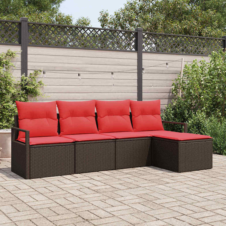 Bankstel met kussen 5 pcs Bruin poly rattan