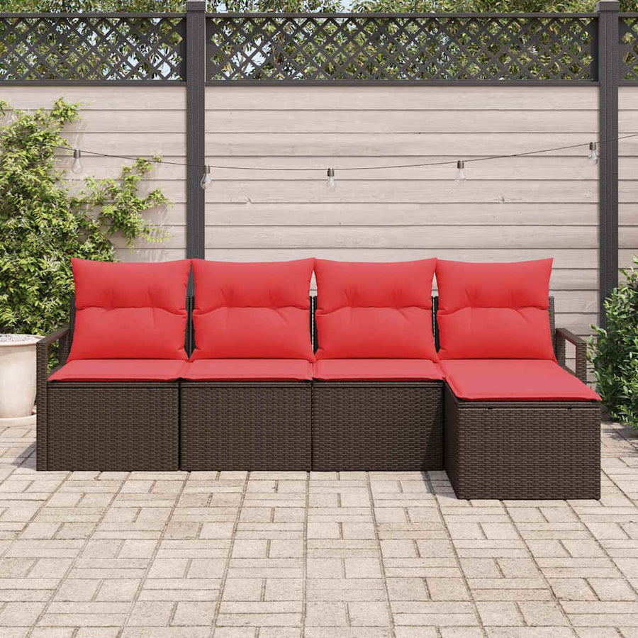 Bankstel met kussen 5 pcs Bruin poly rattan