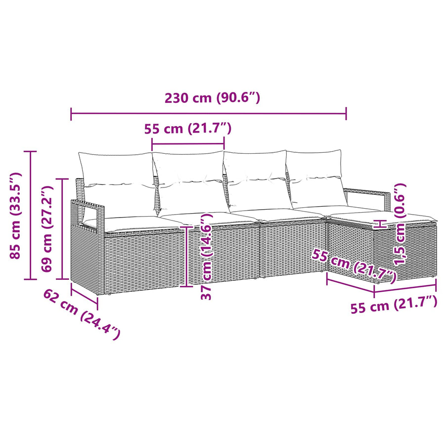 Bankstel met kussen 5 pcs Bruin poly rattan