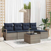 Bankstel poly rattan grijs 6-delig modulair