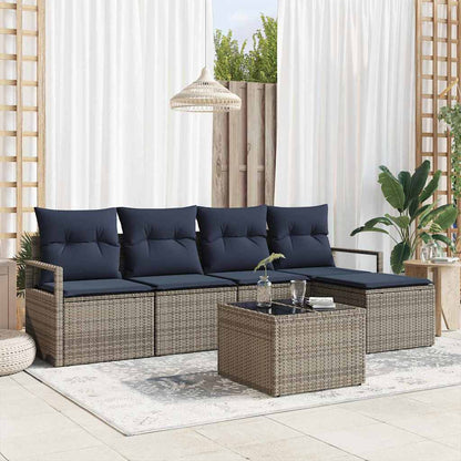 Bankstel met kussen 6 pcs Grijs poly rattan