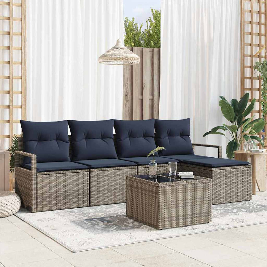 Bankstel met kussen 6 pcs Grijs poly rattan