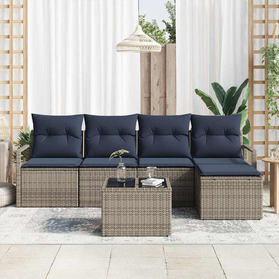 Bankstel met kussen 6 pcs Grijs poly rattan