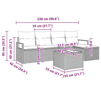 Bankstel met kussen 6 pcs Grijs poly rattan