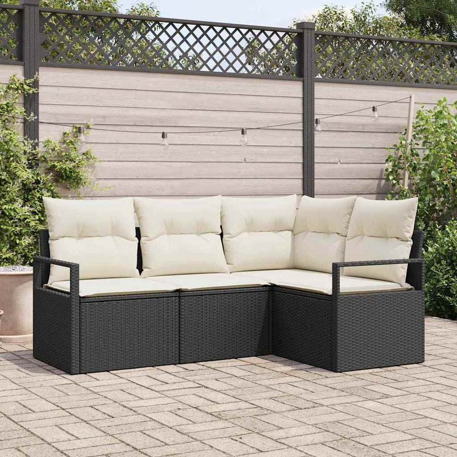 Bankstel 4 pcs Zwart poly rattan