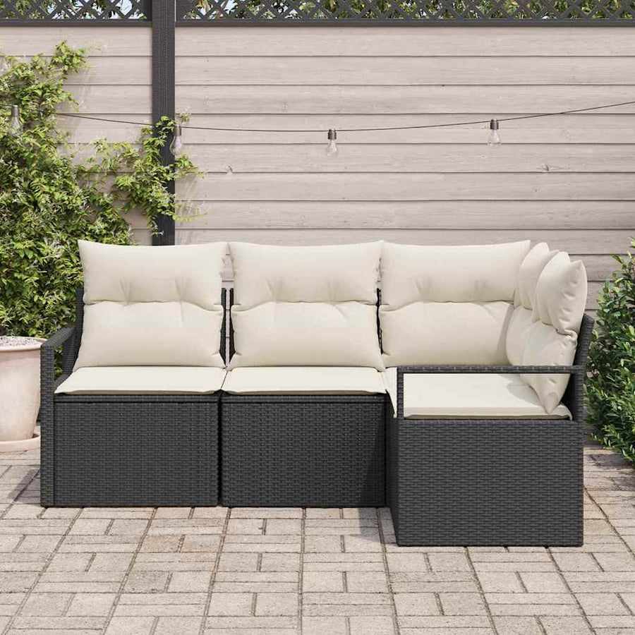 Bankstel 4 pcs Zwart poly rattan