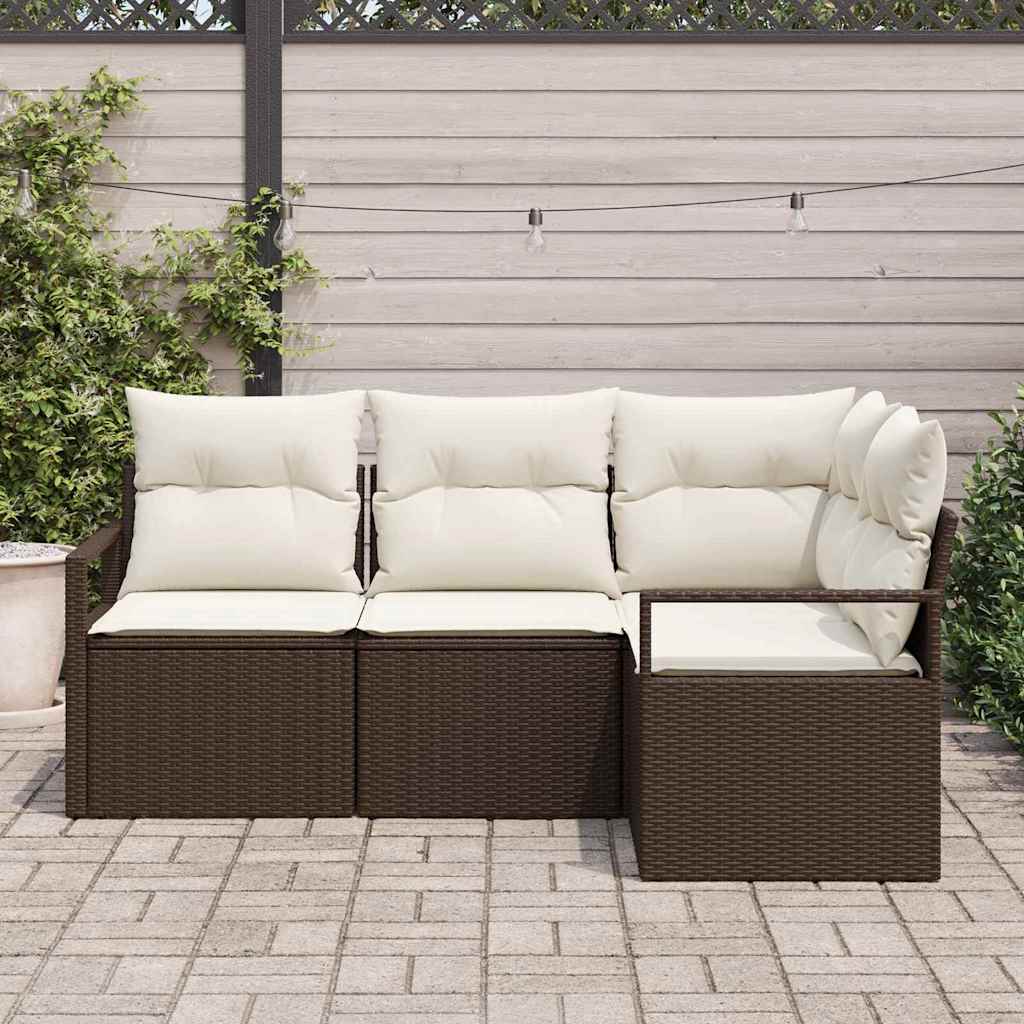 Bankstel 4 pcs Bruin poly rattan
