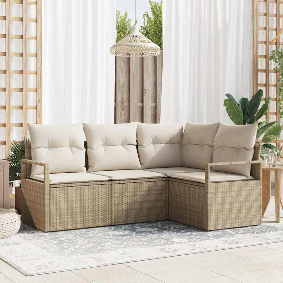 Bankstel 4 pcs Beige poly rattan