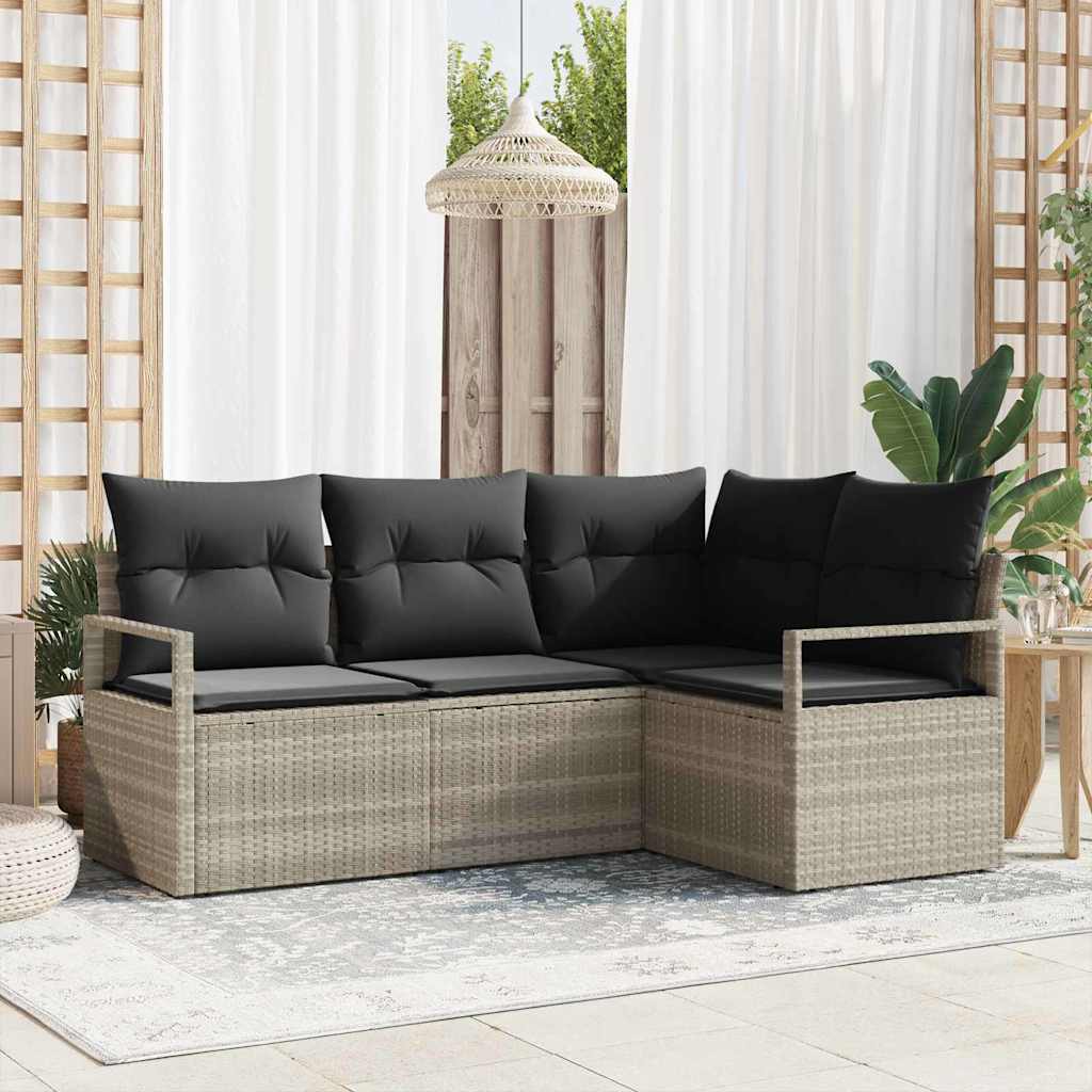 Bankstel 4 pcs Lichtgrijs poly rattan