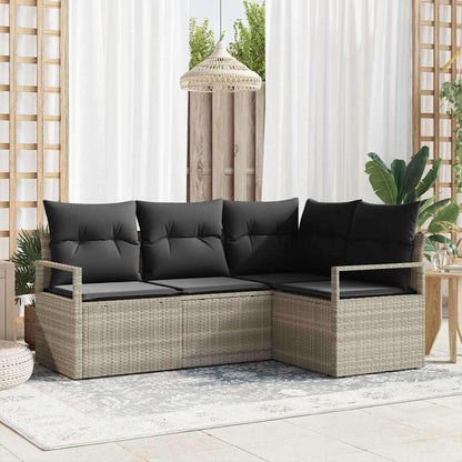 Bankstel 4 pcs Lichtgrijs poly rattan