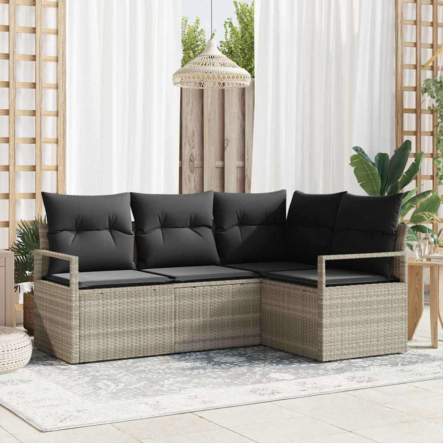 Bankstel 4 pcs Lichtgrijs poly rattan
