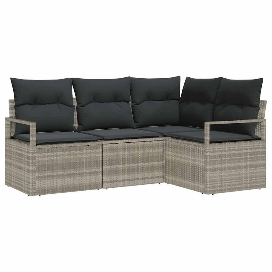 Bankstel 4 pcs Lichtgrijs poly rattan