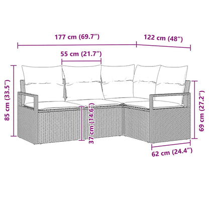 Bankstel 4 pcs Lichtgrijs poly rattan