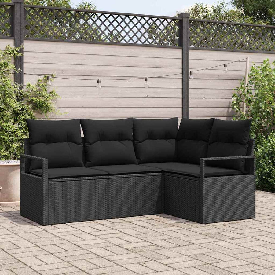 Bankstel 4 pcs Zwart poly rattan