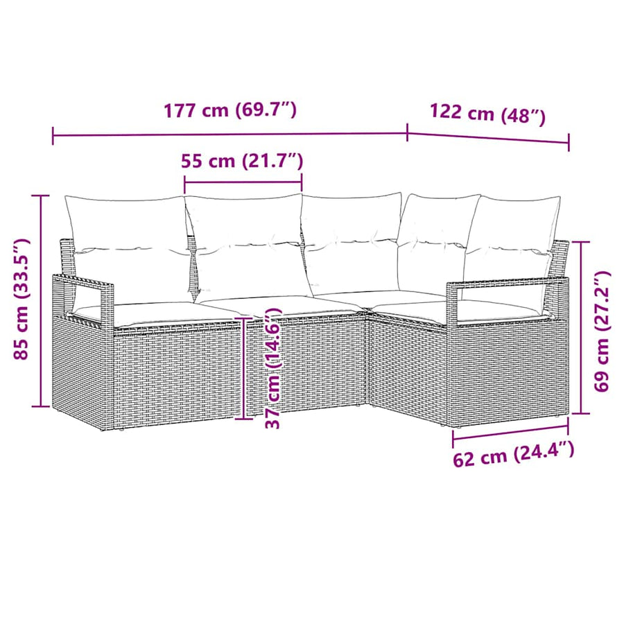 Bankstel 4 pcs Zwart poly rattan