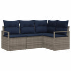 Bankstel poly rattan grijs 4-delig met kussens