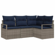 Bankstel poly rattan grijs 4-delig met kussens