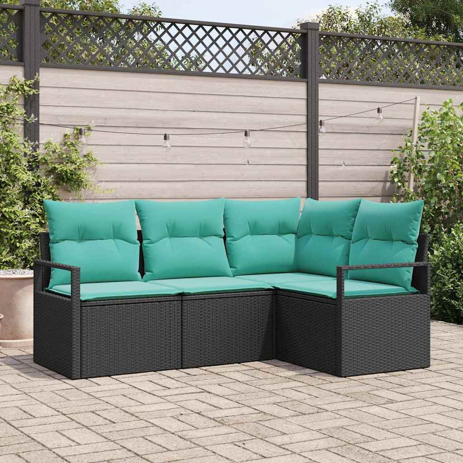 Bankstel 4 pcs Zwart poly rattan