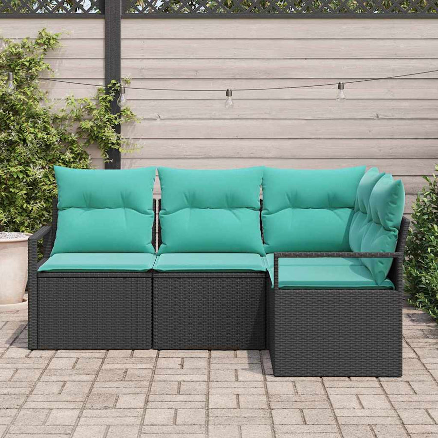 Bankstel 4 pcs Zwart poly rattan