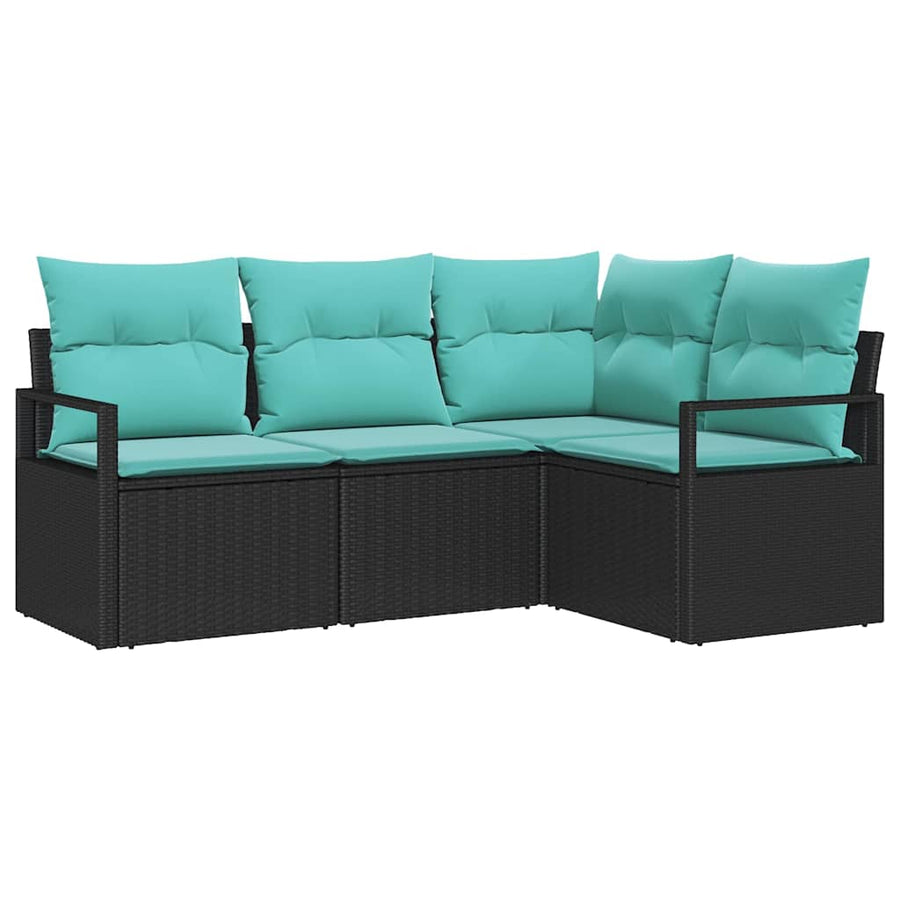Bankstel 4 pcs Zwart poly rattan