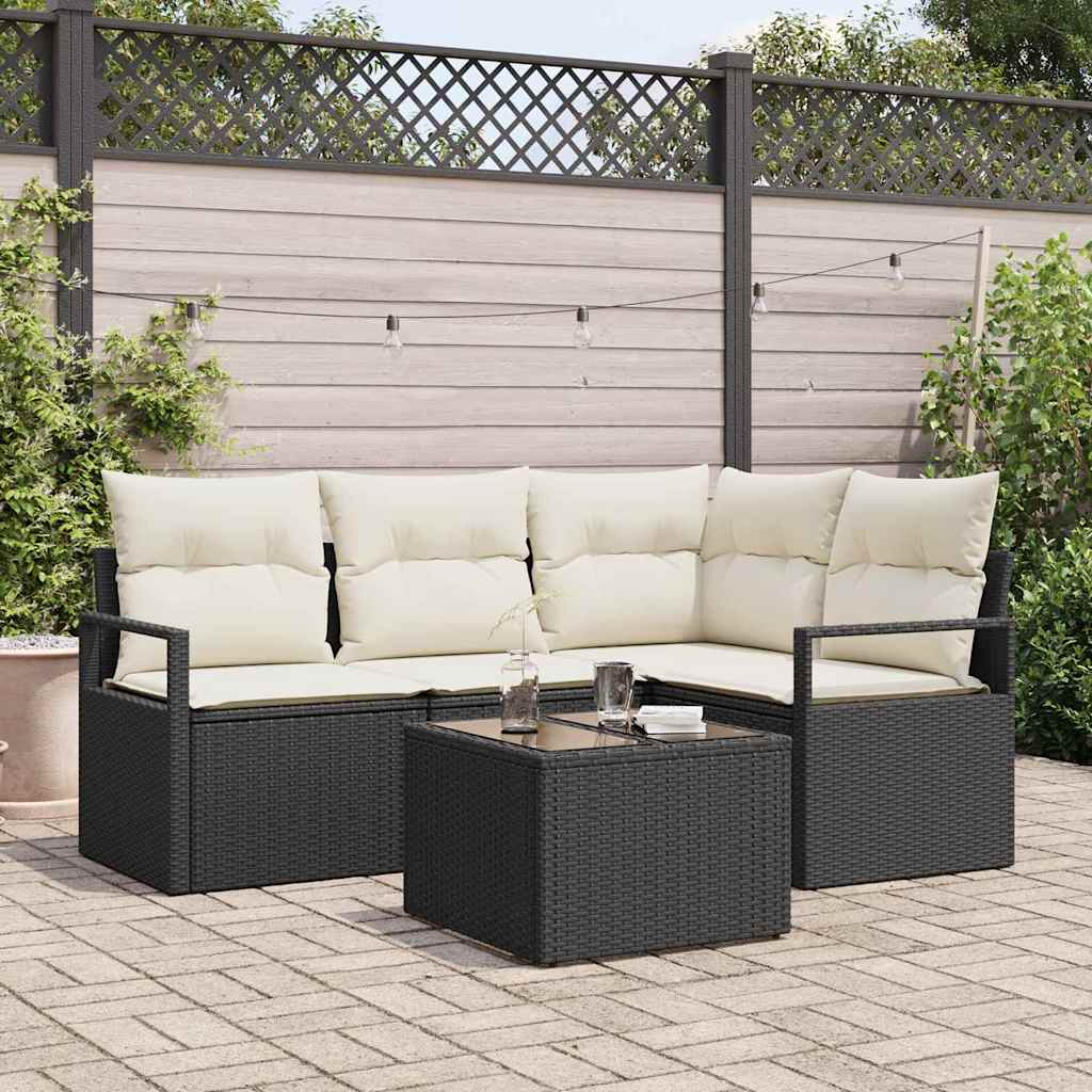 Bankstel 5 pcs Zwart poly rattan