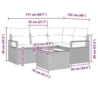 Bankstel 5 pcs Zwart poly rattan