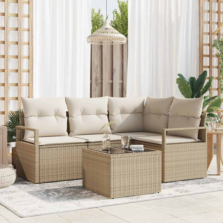Bankstel 5 pcs Beige poly rattan