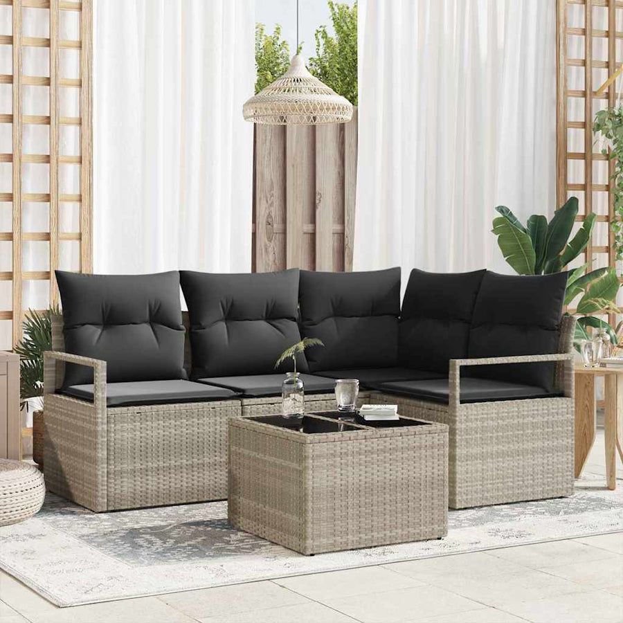 Bankstel 5 pcs Lichtgrijs poly rattan