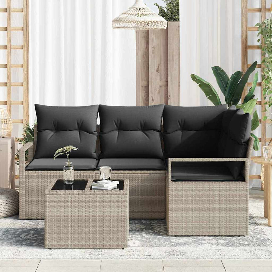 Bankstel 5 pcs Lichtgrijs poly rattan