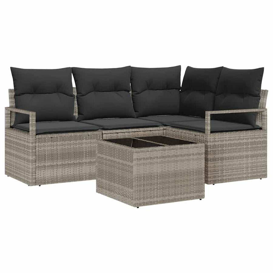 Bankstel 5 pcs Lichtgrijs poly rattan
