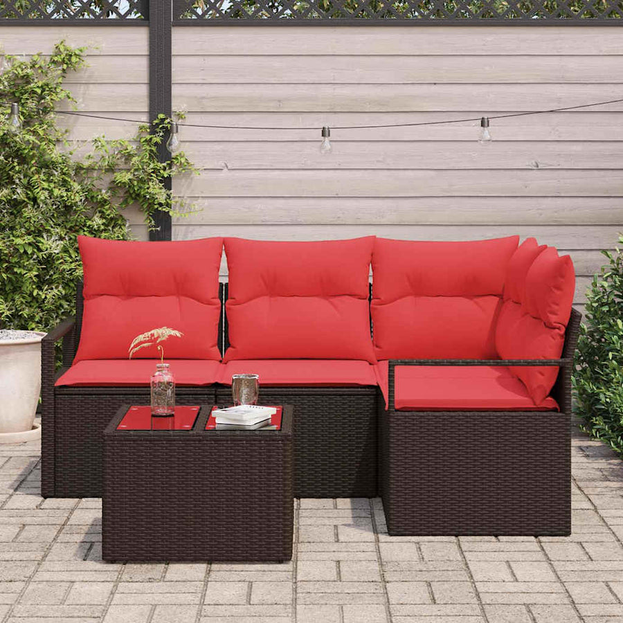 Bankstel met kussen 5 pcs Bruin poly rattan