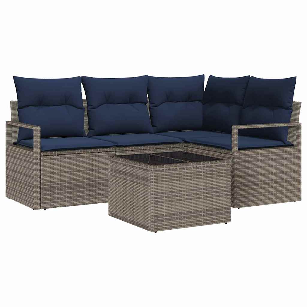Bankstel 5 pcs Grijs poly rattan