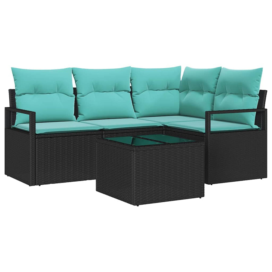 Bankstel met kussen 5 pcs Zwart poly rattan