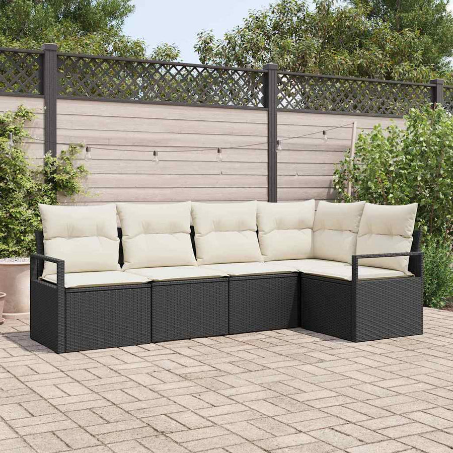 Bankstel met kussen 5 pcs Zwart poly rattan