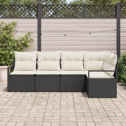 Bankstel met kussen 5 pcs Zwart poly rattan
