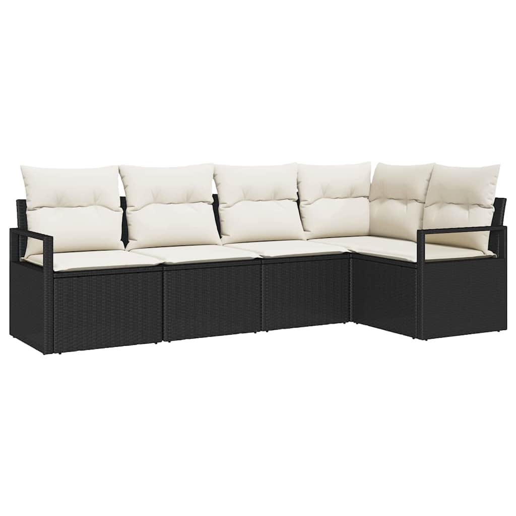 Bankstel met kussen 5 pcs Zwart poly rattan