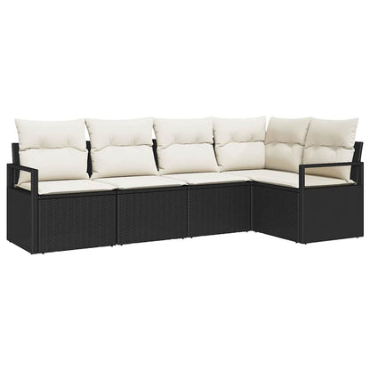Bankstel met kussen 5 pcs Zwart poly rattan