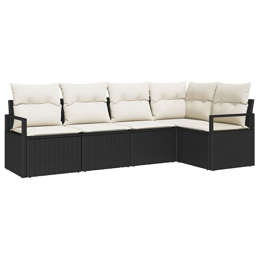 Bankstel met kussen 5 pcs Zwart poly rattan
