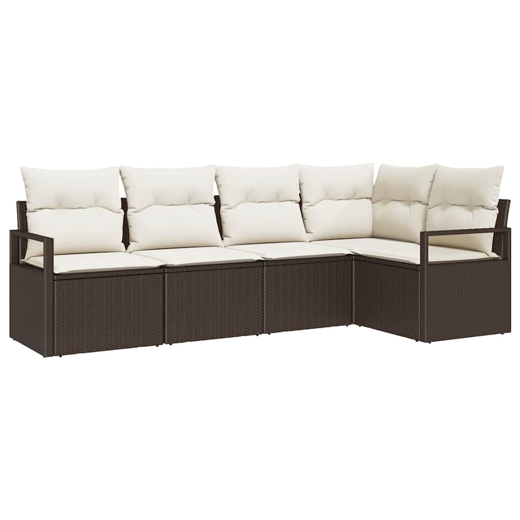 Bankstel met kussen 5 pcs Bruin poly rattan