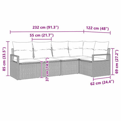 Bankstel met kussen 5 pcs Bruin poly rattan