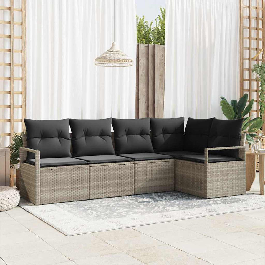 Bankstel met kussen 5 pcs Lichtgrijs poly rattan
