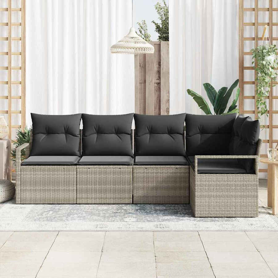 Bankstel met kussen 5 pcs Lichtgrijs poly rattan
