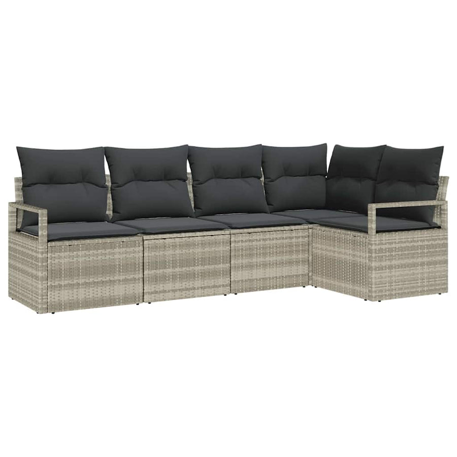 Bankstel met kussen 5 pcs Lichtgrijs poly rattan
