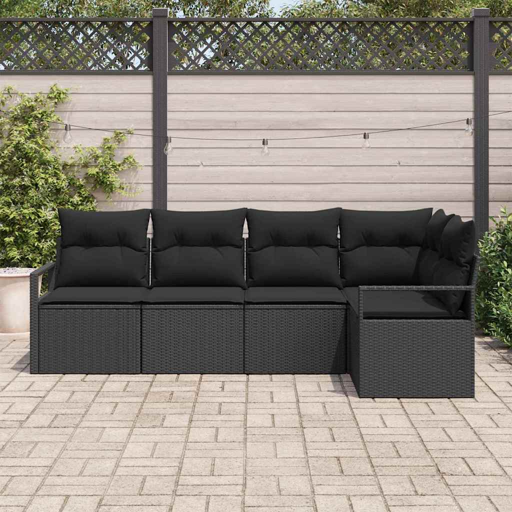 Bankstel 5 pcs Zwart poly rattan