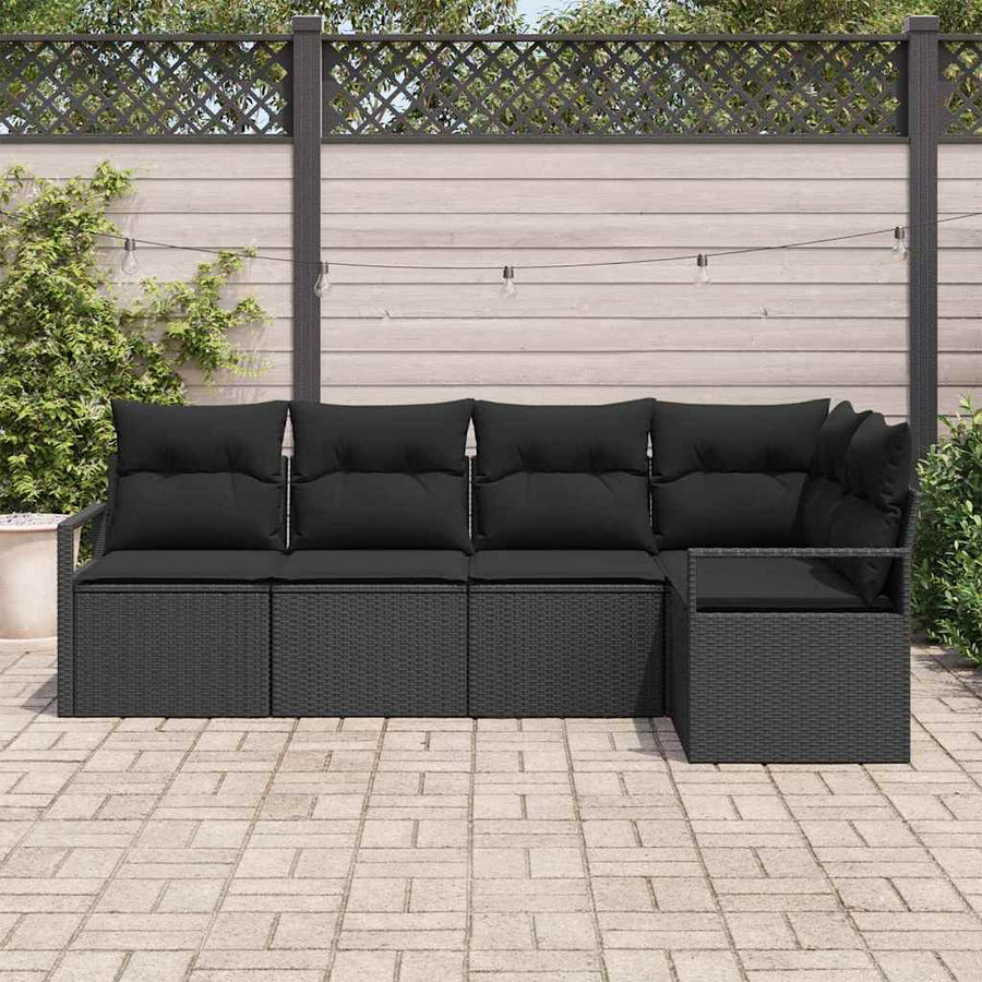 Bankstel 5 pcs Zwart poly rattan