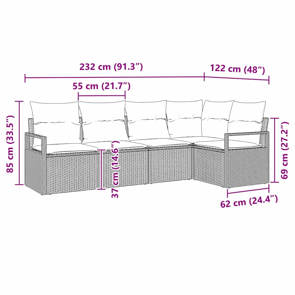 Bankstel 5 pcs Zwart poly rattan
