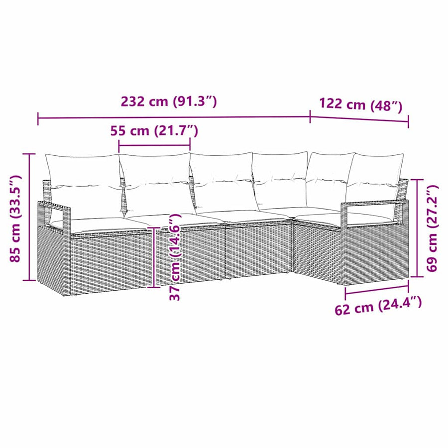 Bankstel 5 pcs Zwart poly rattan
