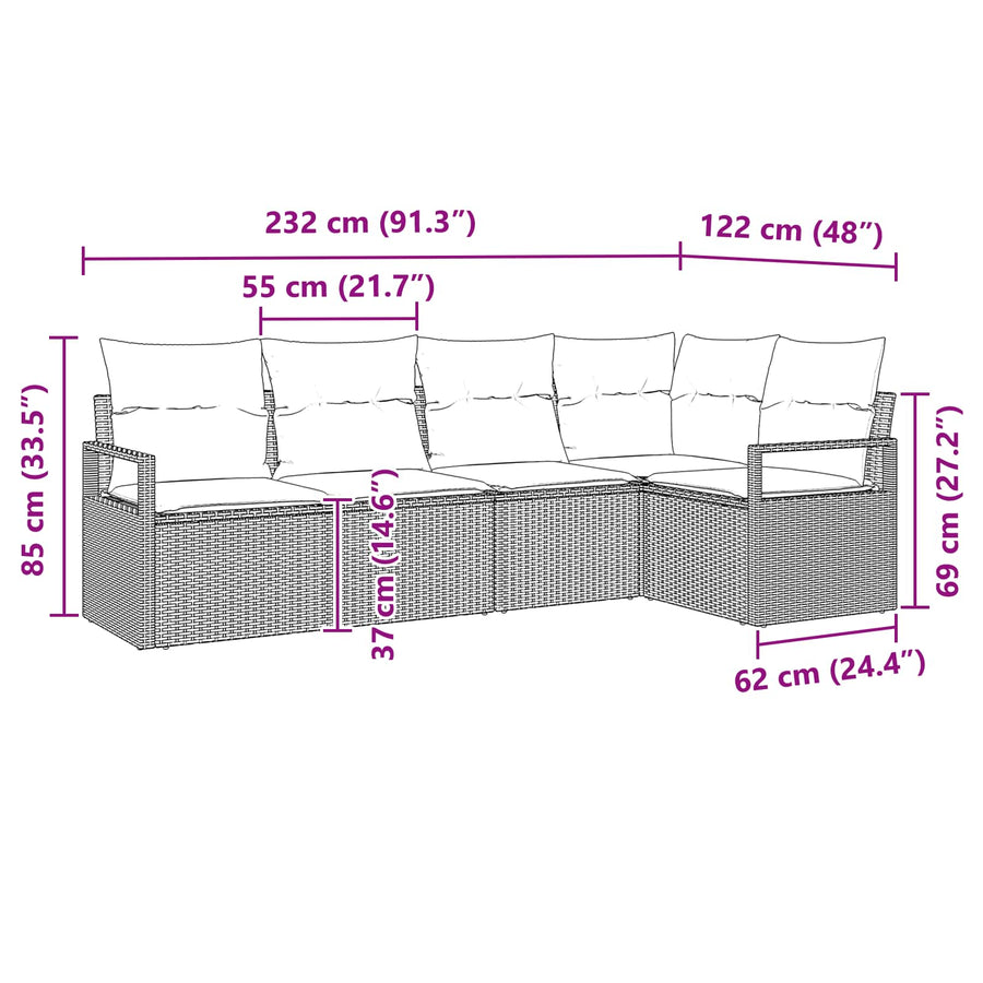 Bankstel 5 pcs Bruin poly rattan