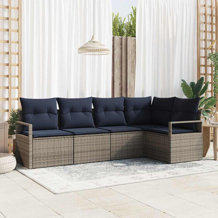 Bankstel 5 pcs Grijs poly rattan