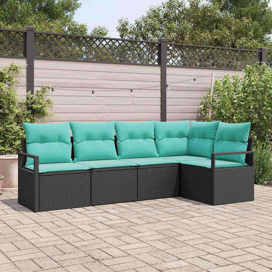 Bankstel 5 pcs Zwart poly rattan